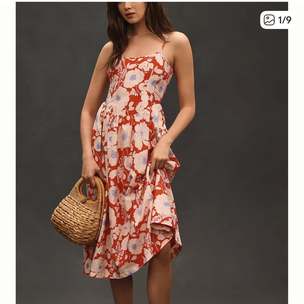Maeve Sleeveless Square Neck Drop Waist Midi Dress